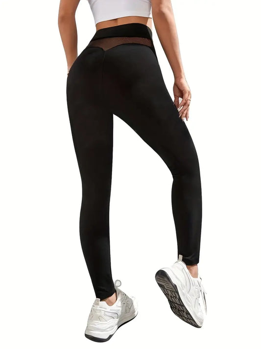 Vêtements printemps et été pour femmes : leggings skinny en maille contrastée avec taille élastique décontractée de couleur unie ! 