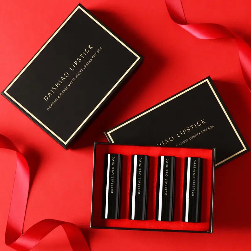 4-Piece Velvet Misty Lipstick Set: Water-Resistant, Long-Lasting, Moisturizing, Smudge-Proof & Volumizing - Perfect Valentine's Gift for Adults!