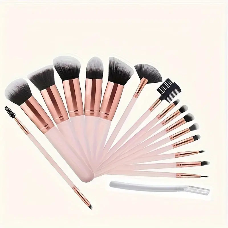 16pcs Makeup Brush Set & Eyebrow Razor, Premium Synthetic Foundation Brush Blending Face Powder Eyeshadow Concealer Makeup Brush Tool Eyebrow Shaper Trimmer, Pink