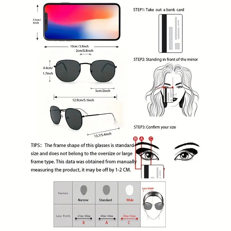 Geometric Frame Fashion Sunglasses For Women Men Vintage Thine Metal Temple Glasses Casual Style Photo Prop Eyewear