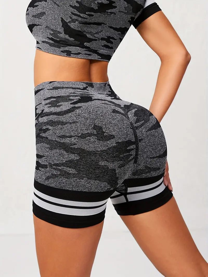 Women's Camo High Waist Skinny Shorts with Pockets - Perfect for Yoga, Running & Workouts!