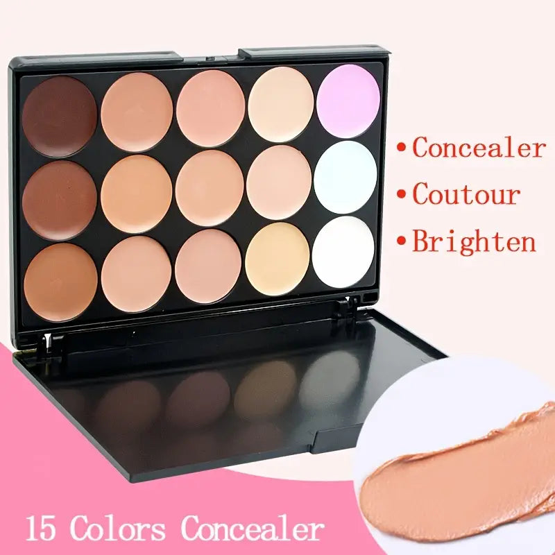 15-color Concealer Palette Waterproof Foundation To Cover Facial Acne Marks, Dark Circles, Freckles, Scars, Isolation, Brightening And Contouring With Beauty Egg Brush