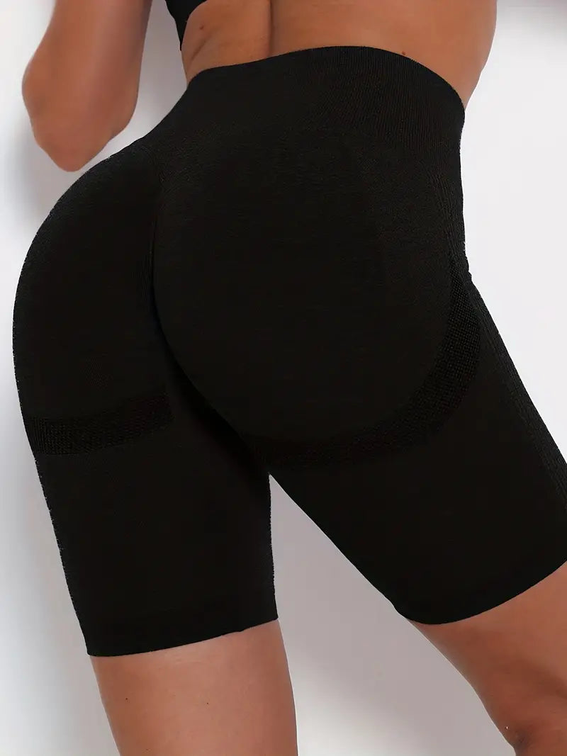 Women's Solid Color Workout Shorts, Seamless Quick Drying High Waisted Yoga Athletic Booty Shorts, Women's Activewear