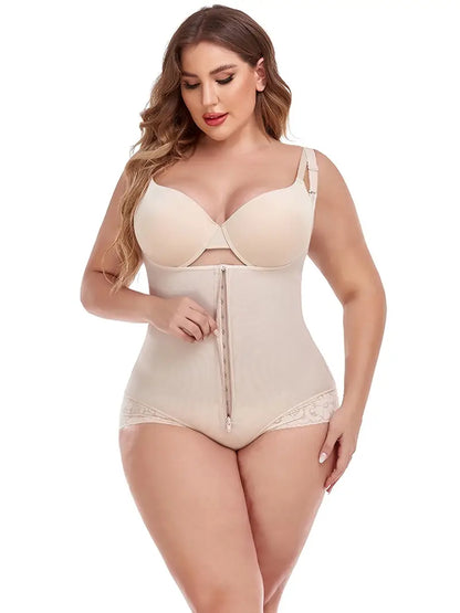 Look and Feel Your Best with Plus Size Basic Shapewear - Women's Plus Solid Buckle Front Zipper Bodysuit Shapewear!