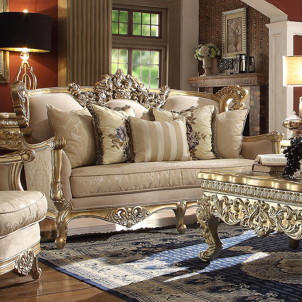 3PC SOFA SET Living Room Set in Metallic Bright Gold