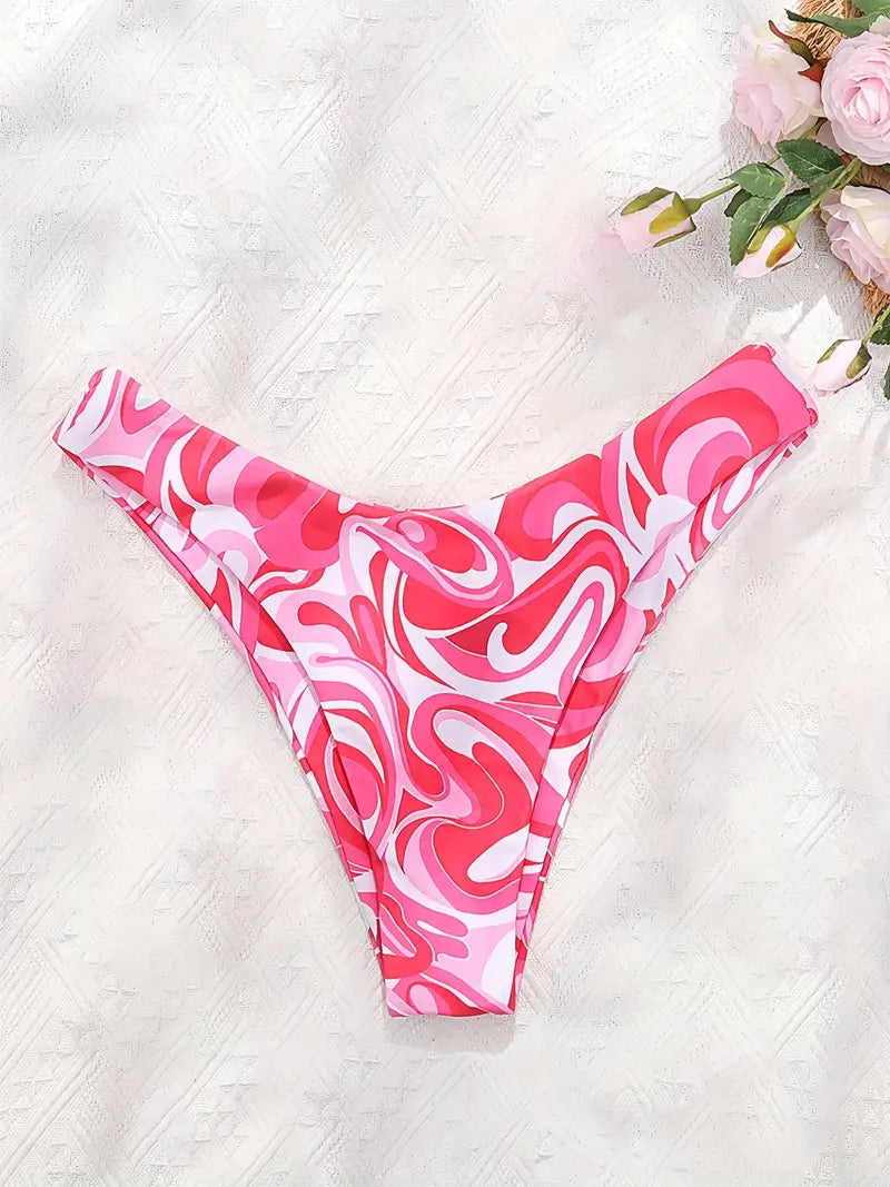 Bas de bikini effronté à imprimé fluide magenta pour femme – Slip de bain sexy ondulé très extensible pour un look impeccable ! 