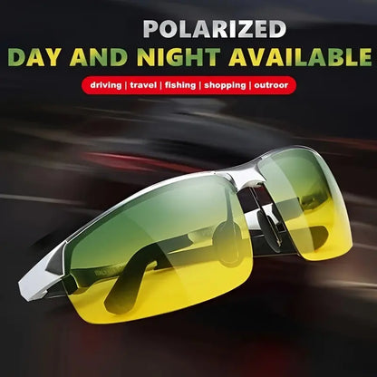 Trendy Night Vision Half Rim Sunglasses: Unisex Metal Frame, Ideal for Outdoor Events, Parties & Travel - Casual Style with Durable TAC Lens