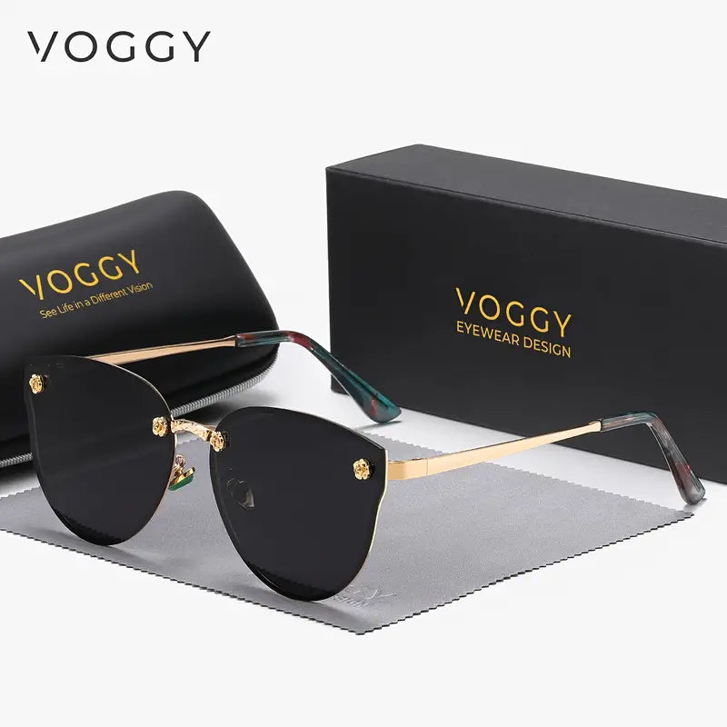 VOGGY Polarized Cat Eye Sunglasses For Women Men Mirrored Fashion Metal Sun Shades For Driving Beach Party