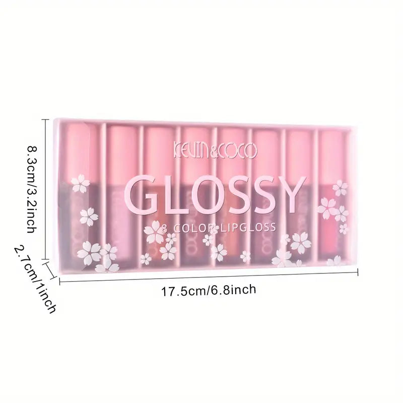 8 Color PVC Lip Gloss Set Box , Soft Velvet Matte Lip Glaze , Smudge Proof Long Lasting Cosmetics For Girls And Women