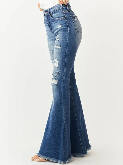 Women's Vintage Distressed Ripped Bell Bottom Jeans - Get the Look Now!