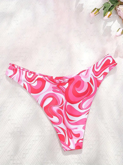 Bas de bikini effronté à imprimé fluide magenta pour femme – Slip de bain sexy ondulé très extensible pour un look impeccable ! 