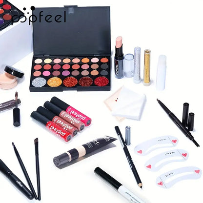 Cosmetics Makeup Set, Eyeshadow Lip Gloss Palette, Concealer Lipstick Glitter Powder Foundation Cream, Eyebrow Pencil Makeup Brushes Set, All In One Makeup Kit, Ideal Gift For Mother's Day