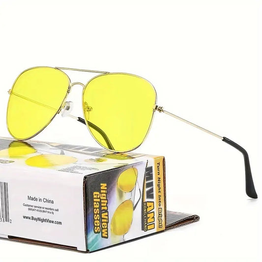 Stylish Night Vision Aviator Sunglasses, Yellow Color-Changing Lenses, Unisex Vintage Design for Travel, Driving & Fishing Adventures