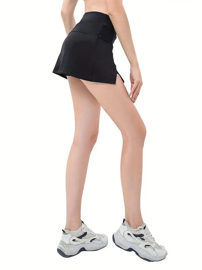 Women's Activewear: Black Solid Color Skorts With Pockets - Perfect for Sports, Fitness, Yoga & Running!