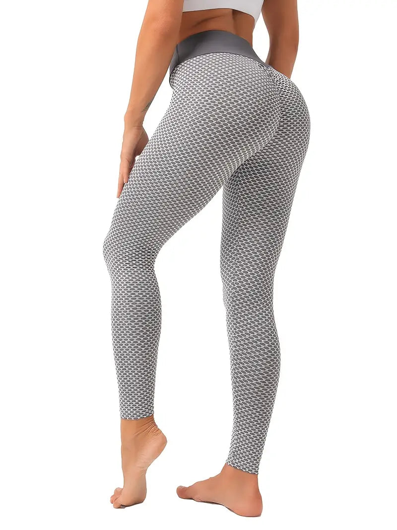 Sexy Honeycomb Yoga Leggings, Slim Fitted High Stretch Workout Fitness Gym Pants, Women's Activewear