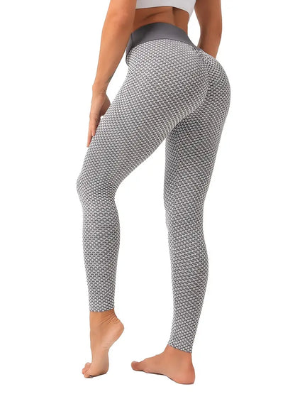 Sexy Honeycomb Yoga Leggings, Slim Fitted High Stretch Workout Fitness Gym Pants, Women's Activewear