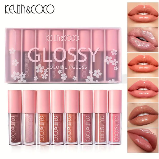 8 Color PVC Lip Gloss Set Box , Soft Velvet Matte Lip Glaze , Smudge Proof Long Lasting Cosmetics For Girls And Women