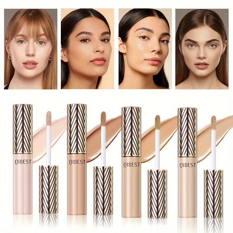 QiBest Liquid Concealer: Waterproof, Long-lasting, Full Coverage for Acne Marks & Dark Circles, Natural Makeup, All Skin Types, Light to Medium Tone, <1 Fl Oz