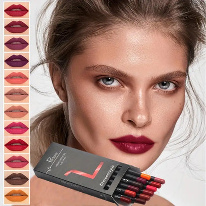 12pcs Waterproof Multi-Color Lip Liner Set For Long-Lasting, Sweat-Proof, And Natural-Looking Lips Valentine's Day Gifts