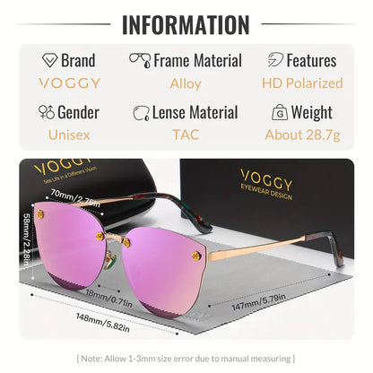 VOGGY Polarized Cat Eye Sunglasses For Women Men Mirrored Fashion Metal Sun Shades For Driving Beach Party