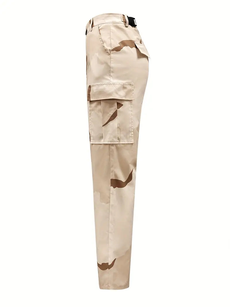 Pantalon à poches imprimé camouflage Colorblock, pantalon ample décontracté pour le printemps et l'automne, vêtements pour femmes 