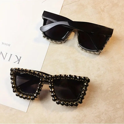 Luxury Rhinestone Sunglasses For Women Bling Large Square Cat Eye Decorative Shades Props For Costume Party Prom