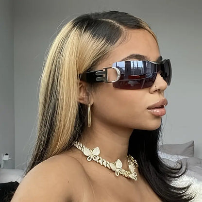 Rimless Wrap Around Y2K Sunglasses For Women Unisex Futuristic Oversized Fashion Frameless Sun Glasses Trendy Shield Shades