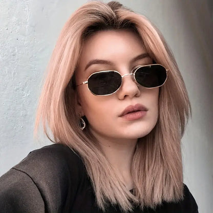 Polygon Metal Frame Sunglasses For Women Retro Tinted Fashion Anti Glare Sun Shades For Vacation Beach Party