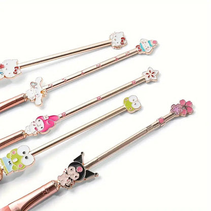 5pcs/Set Cartoon Hello Kitty Makeup Brush Kawaii Cinnamoroll Melody Kuromi Eye Shadow Highlighter Foundation Beauty Tools