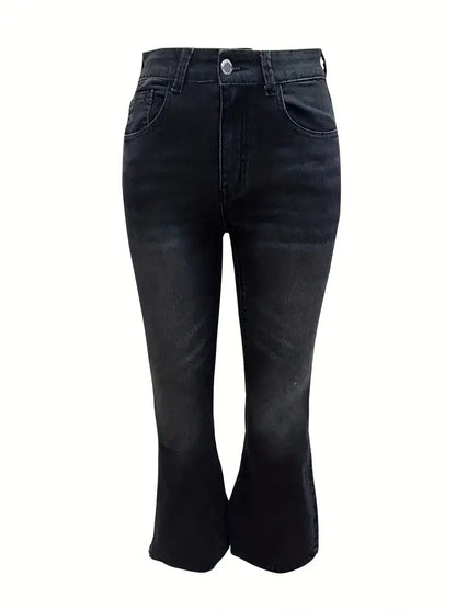 Jeans y ropa de mezclilla para mujer: Jeans negros de pierna acampanada de gran elasticidad: ¡pantalones de mezclilla con corte tipo bota, elegantes y cómodos! 