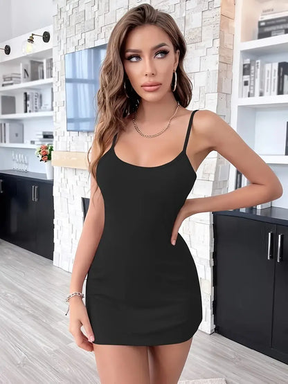 Lace Stitching Slip Nightdress, Sexy Scoop Neck Mesh Pajama Dress, Women's Sleepwear & Loungewear