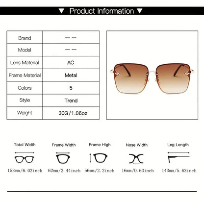 Y2K Bee Fashion Sunglasses For Women Large Square Rimless Metal Sun Shades For Driving Summer Beach Travel