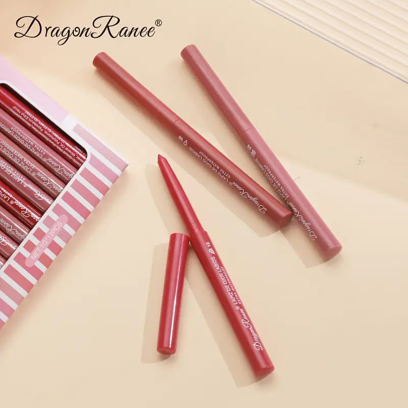 12-Color Set Waterproof Lip Liner Pen Misty Matte High Pigment Texture Nude Brown Red Multi-Purpose Cosmetic Pen Valentine's Day Gifts