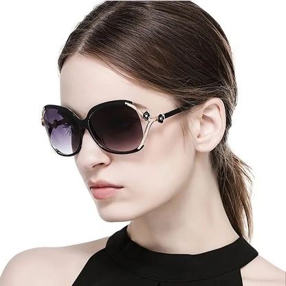 Stylish UV Protection Windproof Sunglasses: Large Frame Glasses With Camellia Detail - Perfect for Sports & Vacations!