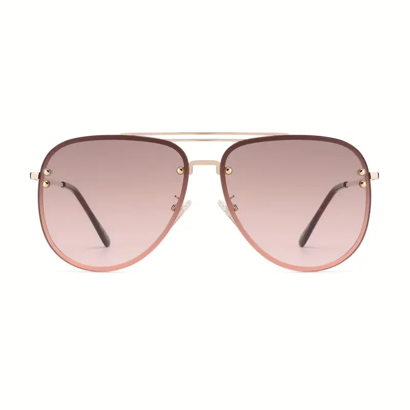 OUWEN Oversized Aviator Sunglasses For Women, Trendy Golden Frame Gradient Lens Sun Glasses 65mm 87247E