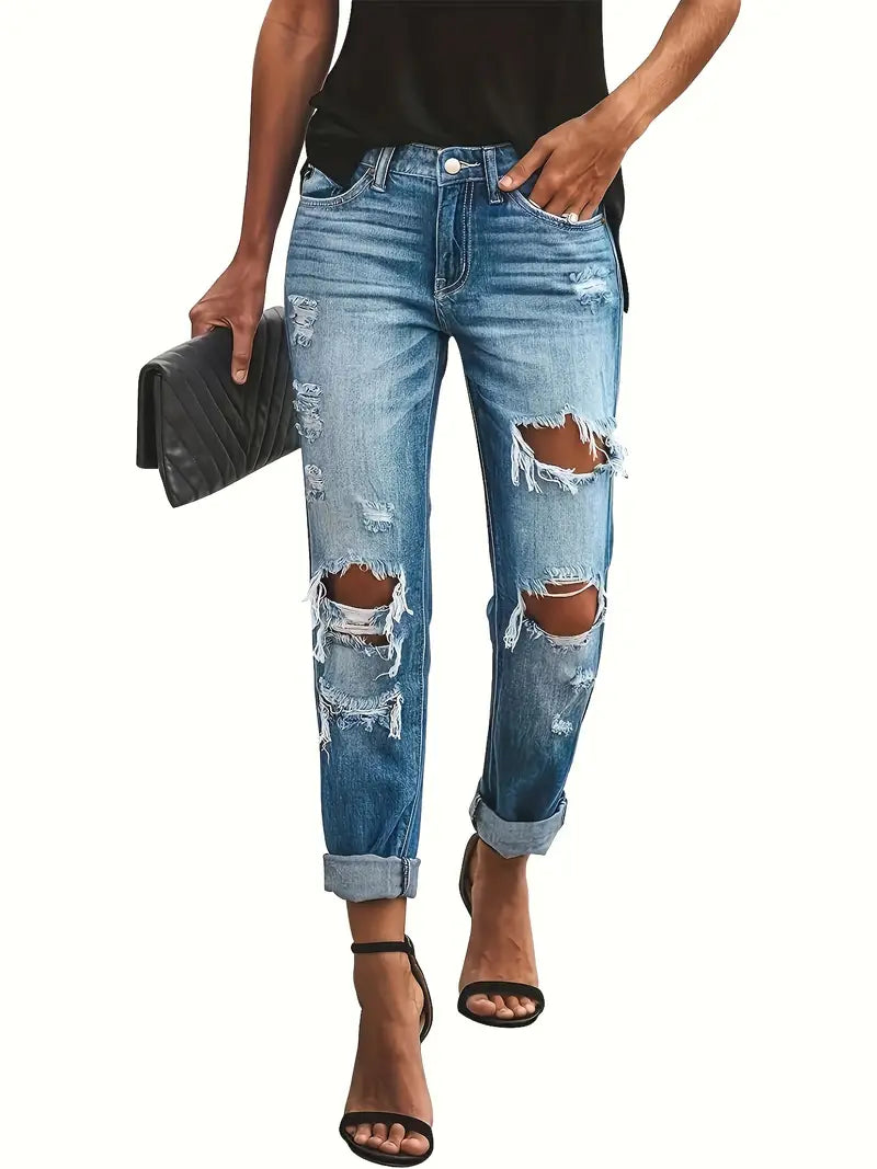 Women's Denim Jeans: Ripped, Loose, and Distressed for a Stylish Look!