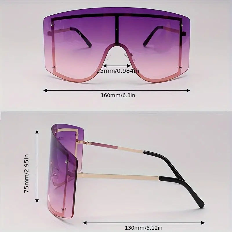 Oversized Rimless Sunglasses For Women Men Ombre Y2K Fashion One-piece Shield Sun Shades For Cycling Beach Party