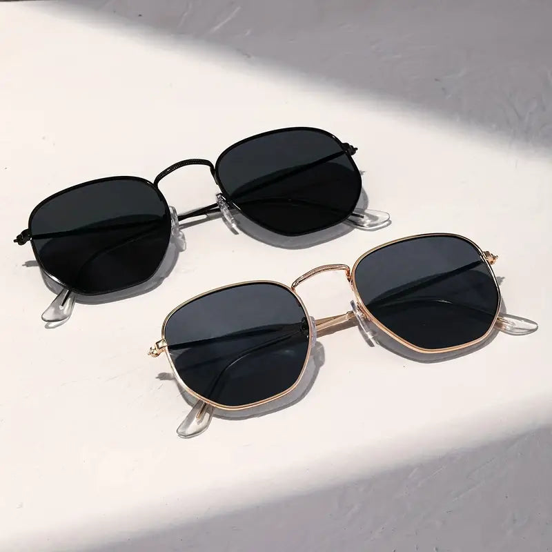 Geometric Frame Fashion Sunglasses For Women Men Vintage Thine Metal Temple Glasses Casual Style Photo Prop Eyewear