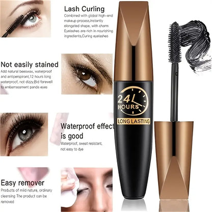 Mascara imperméable à l'eau de mascara de cils de fibre de soie 8D pour l'extension de cils noir épais cils bigoudi cosmétique 1 pièces, cadeaux de la Saint-Valentin pour les femmes