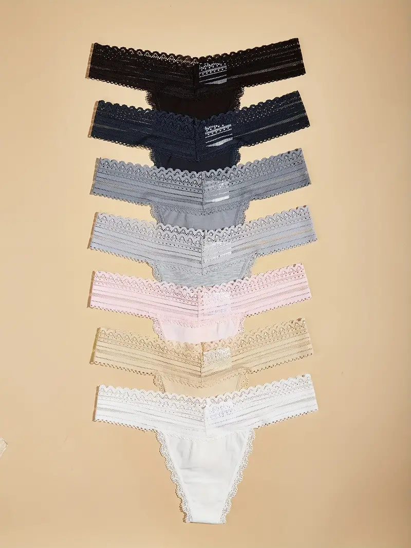 Culottes cousues en dentelle 7 pièces, culottes intimes sexy taille basse, lingerie et sous-vêtements pour femmes 