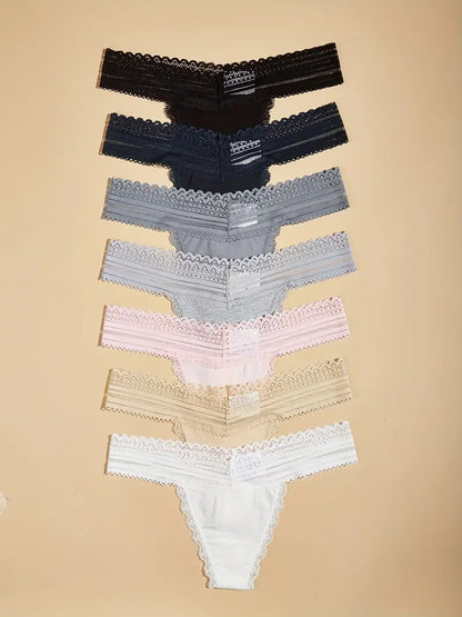 Culottes cousues en dentelle 7 pièces, culottes intimes sexy taille basse, lingerie et sous-vêtements pour femmes 