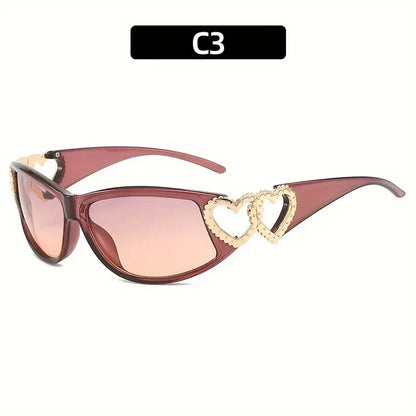 Y2K Heart Fashion Sunglasses For Women Wrap Around Gradient Fashion Sun Shades For Beach Pary Prom