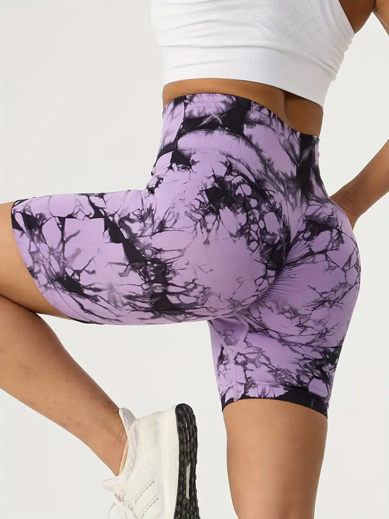 Summer-Ready High Waisted Tummy Control Tie Dye Gym Shorts - Perfect for Women's Activewear!