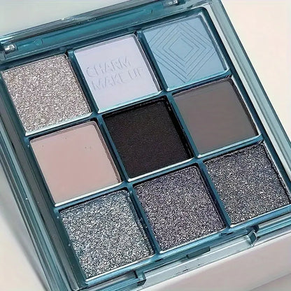 Palette de fards à paupières 9 couleurs, bleu, noir, blanc, finition mate nacrée, maquillage Smokey, cadeau de saint valentin 