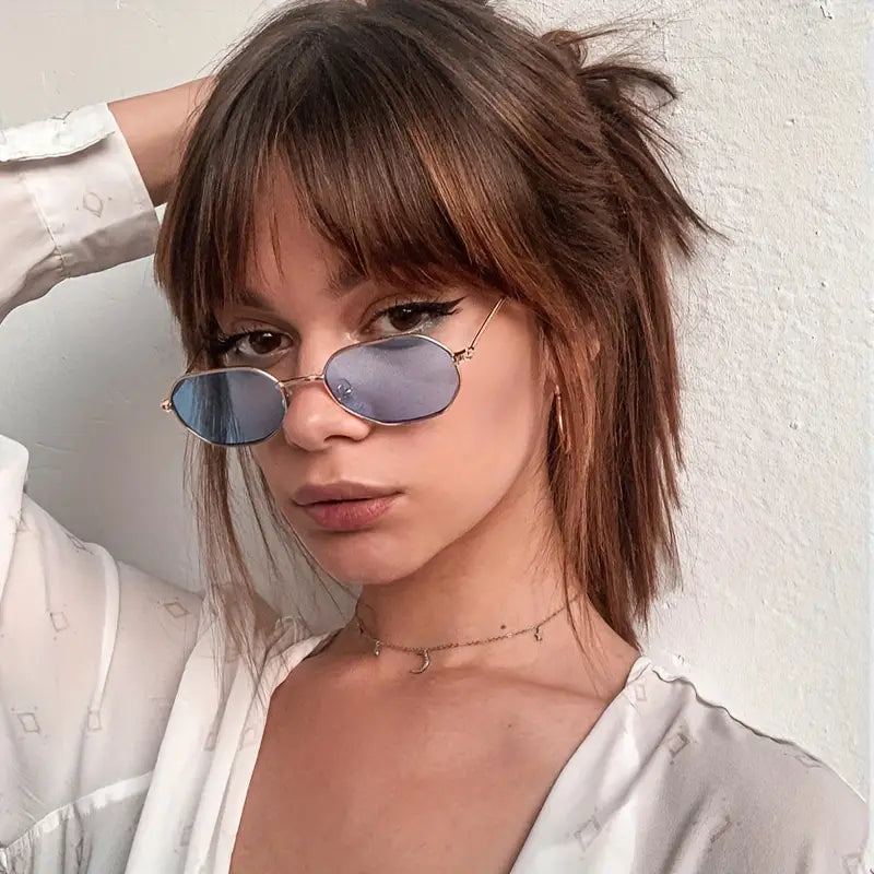 Polygon Metal Frame Sunglasses For Women Retro Tinted Fashion Anti Glare Sun Shades For Vacation Beach Party