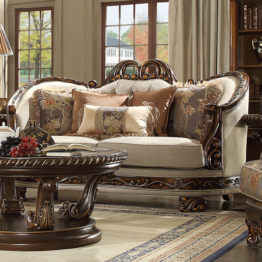 Loveseat in Dark Red Mahogany with Antique Gold Details