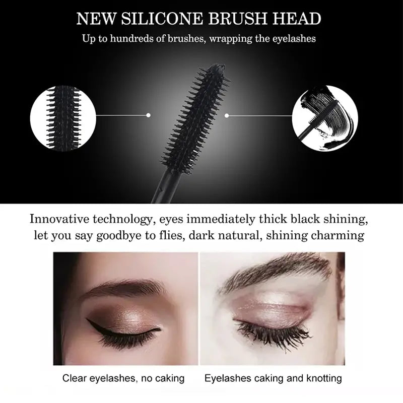 Mascara imperméable à effet épaississant et recourbé - Tête de brosse en silicone pour des cils longue durée 