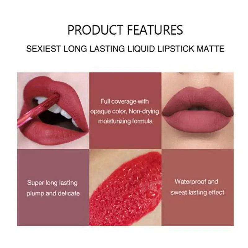 Vibrant 6-Piece Matte Lipstick Set: Waterproof Reds for All Skin Types, Volumizing and All-Day Long Lasting