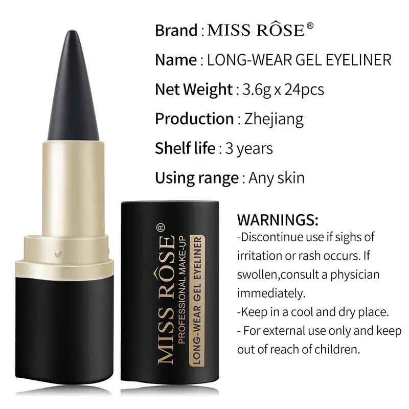 MISS ROSE Waterproof Black Gel Eyeliner: Quick-Dry, Matte Finish, Smudge-Proof, Homeopathic Formula for Daily & Stage Makeup