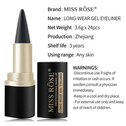 MISS ROSE Waterproof Black Gel Eyeliner: Quick-Dry, Matte Finish, Smudge-Proof, Homeopathic Formula for Daily & Stage Makeup